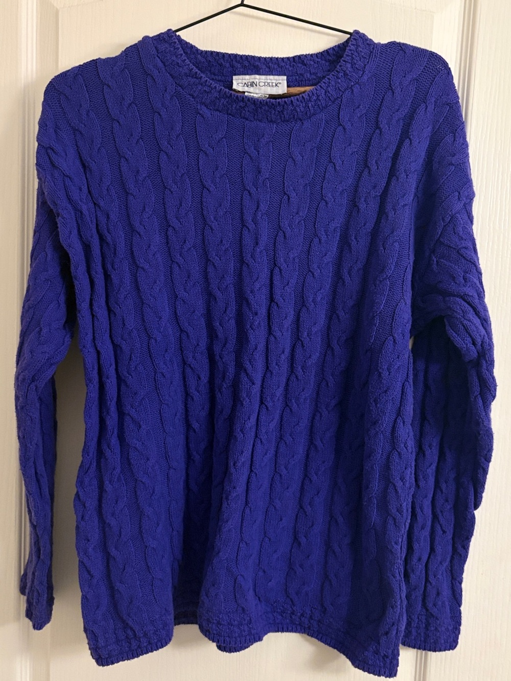 Vintage Cabin Creek Purple Cotton Cable Knit Crewneck Sweater Size Large Petite